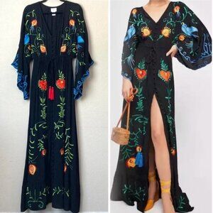 NWT Free People Fillyboo Strange Magic Kimono Embroidered  Maxi Dress M